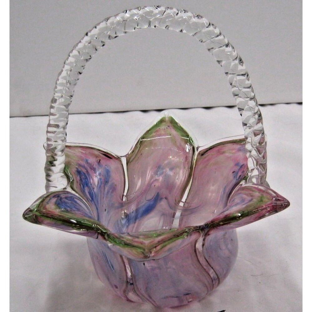 Decorative Collectible Multi-colored Glass Basket